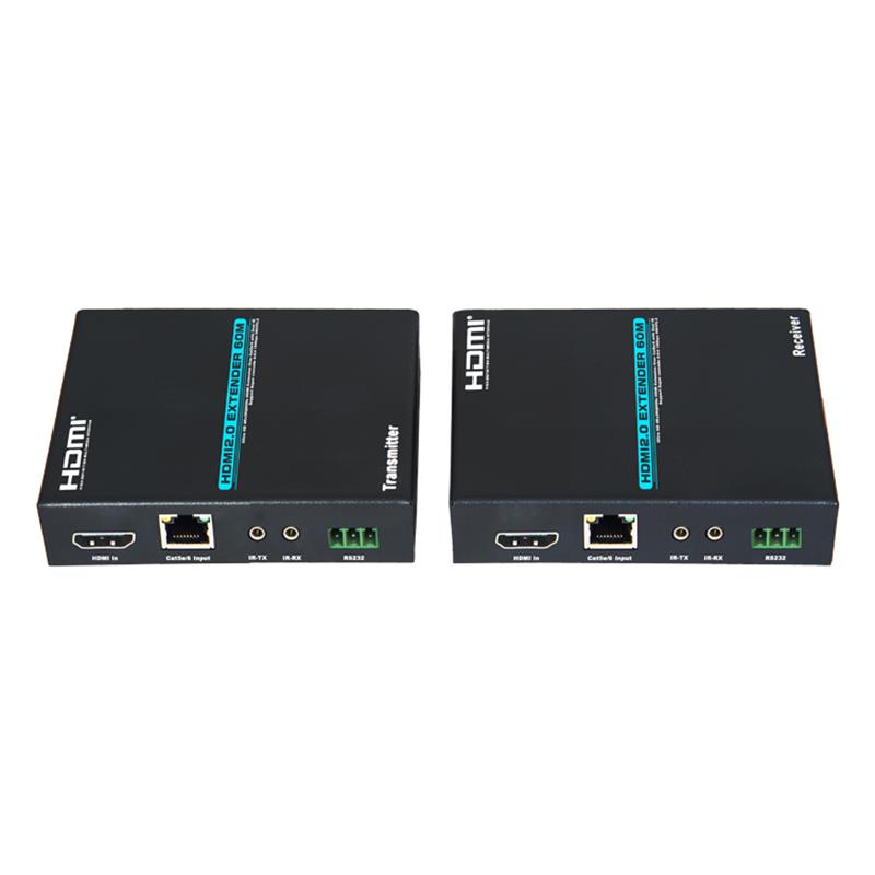 V2.0 HDMI удължител 60 м. Поддръжка на единичен cat5e / 6 кабел 4Kx2K @ 60Hz HDCP2.2 Каскада с много приемник