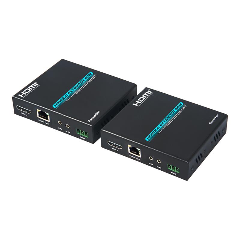 V2.0 HDMI удължител 60 м. Поддръжка на единичен cat5e / 6 кабел 4Kx2K @ 60Hz HDCP2.2 Каскада с много приемник