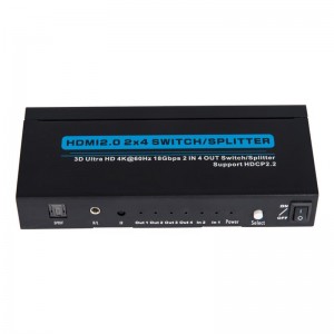 Поддръжка на V2.0 HDMI 2x4 Switch \/ Splitter 3D Ultra HD 4Kx2K @ 60Hz HDCP2.2