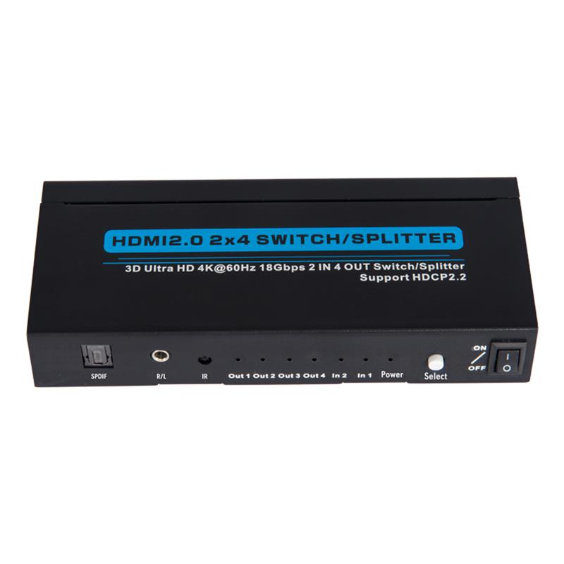 Поддръжка на V2.0 HDMI 2x4 Switch / Splitter 3D Ultra HD 4Kx2K @ 60Hz HDCP2.2