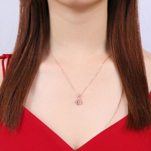 Висулка от сребърно розово сребро от 925 меки розови колиета сърцето колие изявление огърлица