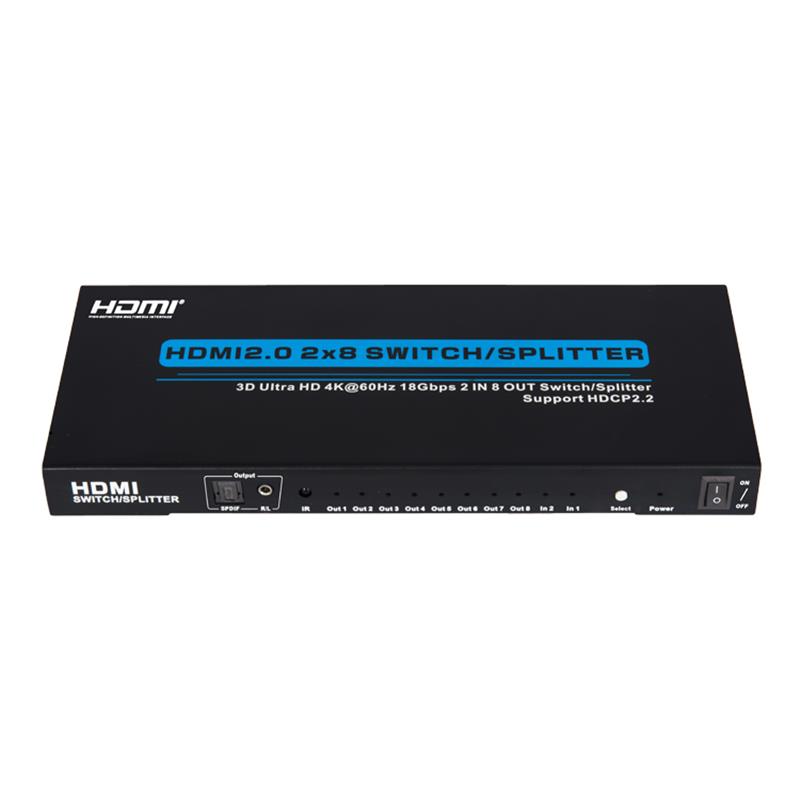 Поддръжка на V2.0 HDMI 2x8 Switch / Splitter 3D Ultra HD 4Kx2K @ 60Hz HDCP2.2