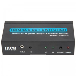 Поддръжка на V2.0 HDMI 2x1 превключвател 3D Ultra HD 4Kx2K @ 60Hz HDCP2.2
