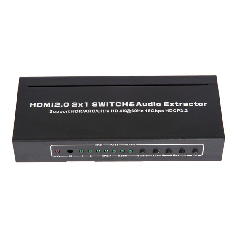 Поддръжка на превключвател и аудио екстрактор V2.0 HDMI 2x1 ARC Ultra HD 4Kx2K @ 60Hz HDCP2.2 18Gbps