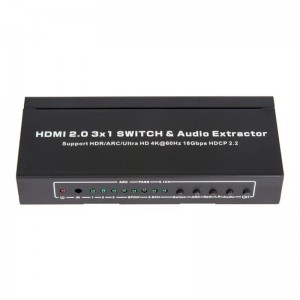 Поддръжка на V2.0 HDMI 3x1 превключвател и аудио екстрактор ARC Ultra HD 4Kx2K @ 60Hz HDCP2.2 18Gbps