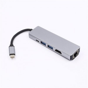 5-в-1 USB тип C към HDMI + LAN (1000M) + USB 3.0x2 + тип C адаптер за концентратор