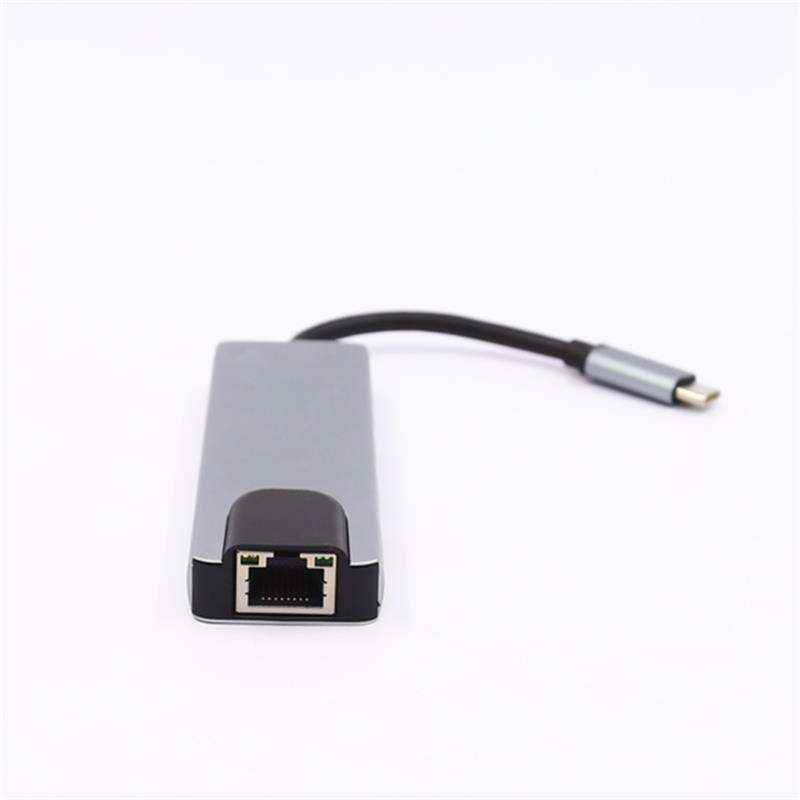 5-в-1 USB тип C към HDMI + LAN (1000M) + USB 3.0x2 + тип C адаптер за концентратор