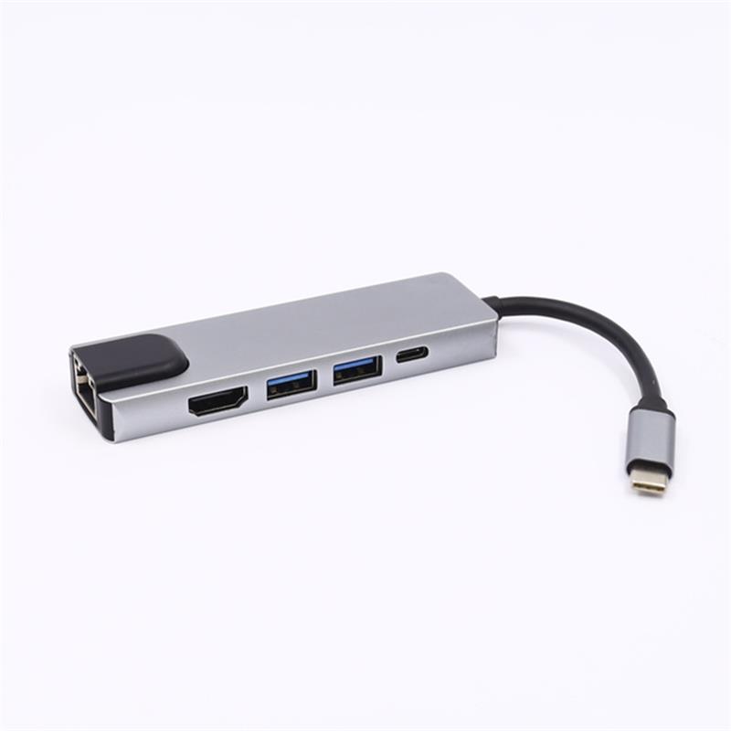 5-в-1 USB тип C към HDMI + LAN (1000M) + USB 3.0x2 + тип C адаптер за концентратор