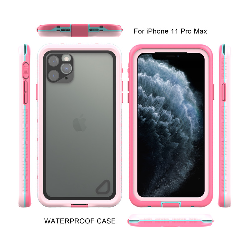 Водоустойчив калъф за защита от прах iphone 11 pro max case drycase водоустойчив кейс за мобилен телефон (розов) с прозрачен заден капак
