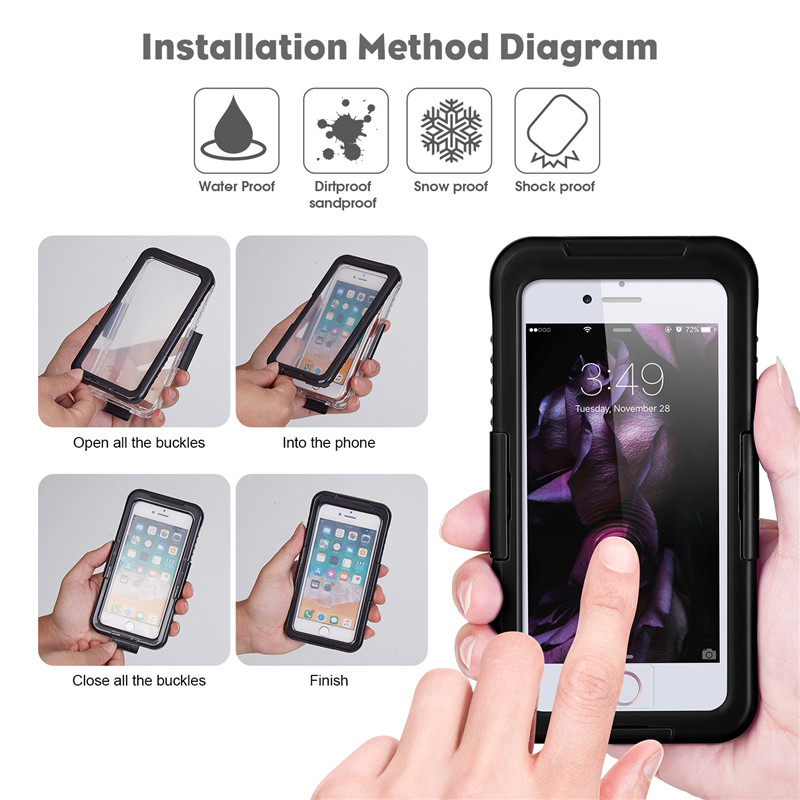 Ново живото доказателство iphone 8 плюс сняг iphone case най-добрият водоустойчив 8 плюс калъф (Черно)