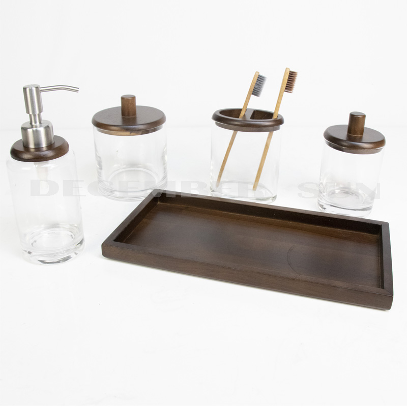 Чисто стъкло с дървени части комплект за баня