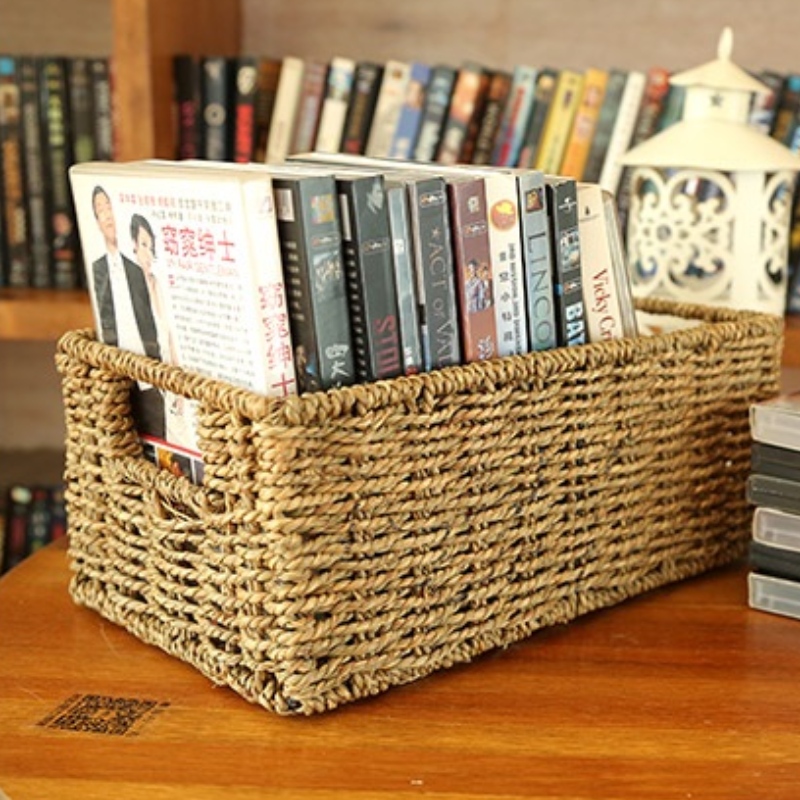 Кош за съхранение на спалня с морска трева с подплата