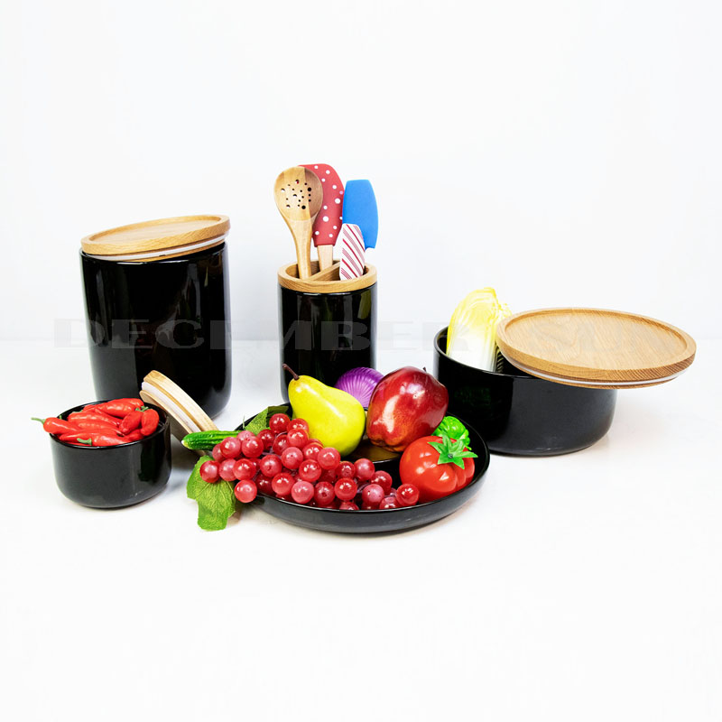 продажби на едро на черни керамични изделия с капак на кухненски принадлежности