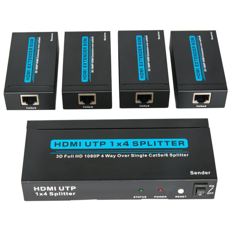 4 порта HDMI UTP 1x4 сплитер над единичен Cat5e / 6 С 4 приемника до 60м