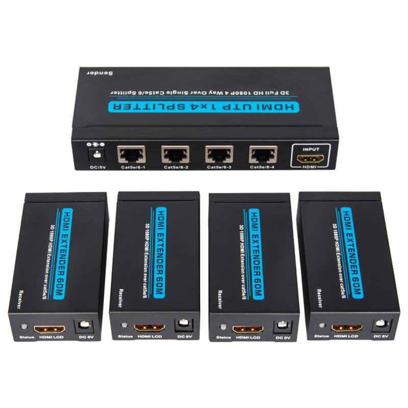 4 порта HDMI UTP 1x4 сплитер над единичен Cat5e / 6 С 4 приемника до 60м