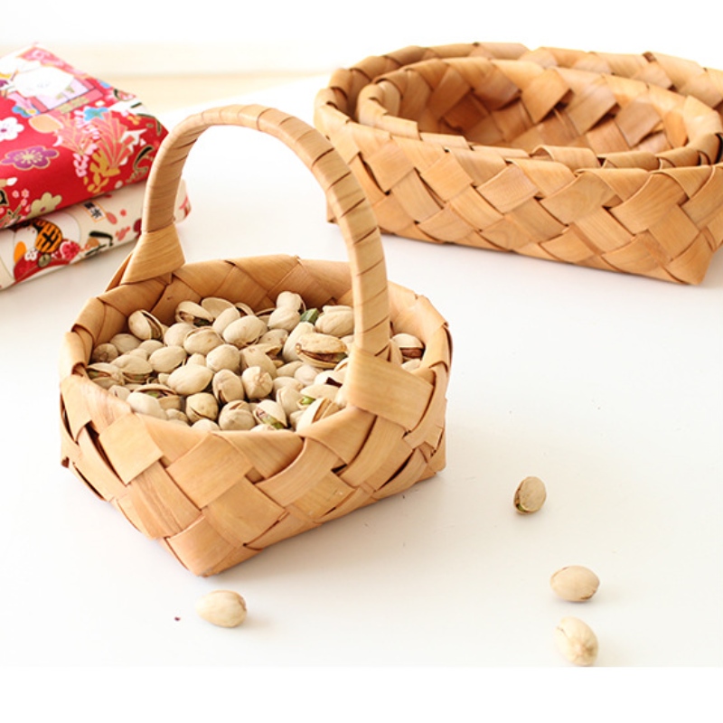 Дървена кошница за домашна декорация с дръжка