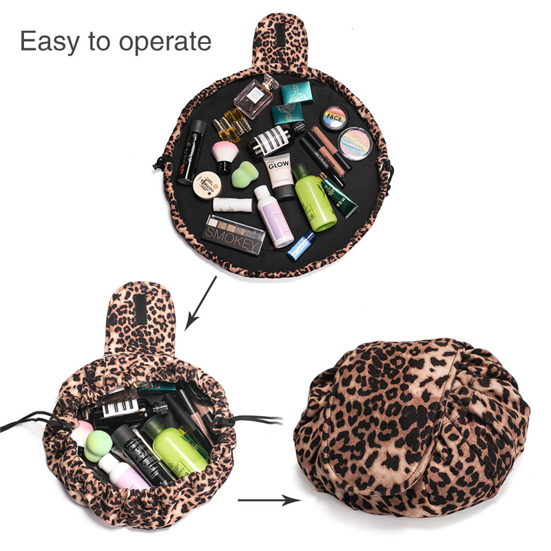 Мързелива козметична чанта / чанта за грим / тоалетна чанта / пътна чанта с голям капацитет / Органайзер за грим за жени и момичета - Leopard…