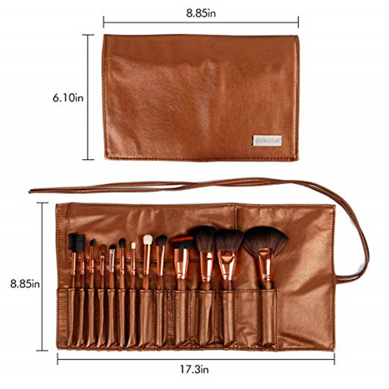 Четки за грим BEALUXUR 13бр с кожена чанта Premium Синтетичен комплект козметични четки Екологичен комплект четки