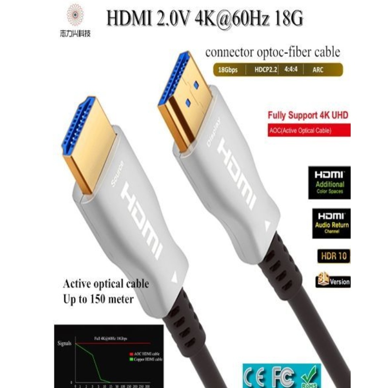 60M / 197ft високоскоростен HDMI кабел 2.0v 18G 4K @ 60hz 3D ACR аудио и видео кабел, HDMI AOC