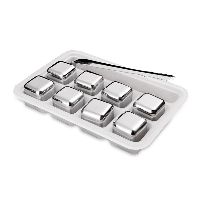 Hot продават Square 27mm 8PCs сет Stainless Steel Whisky Stones лед куб