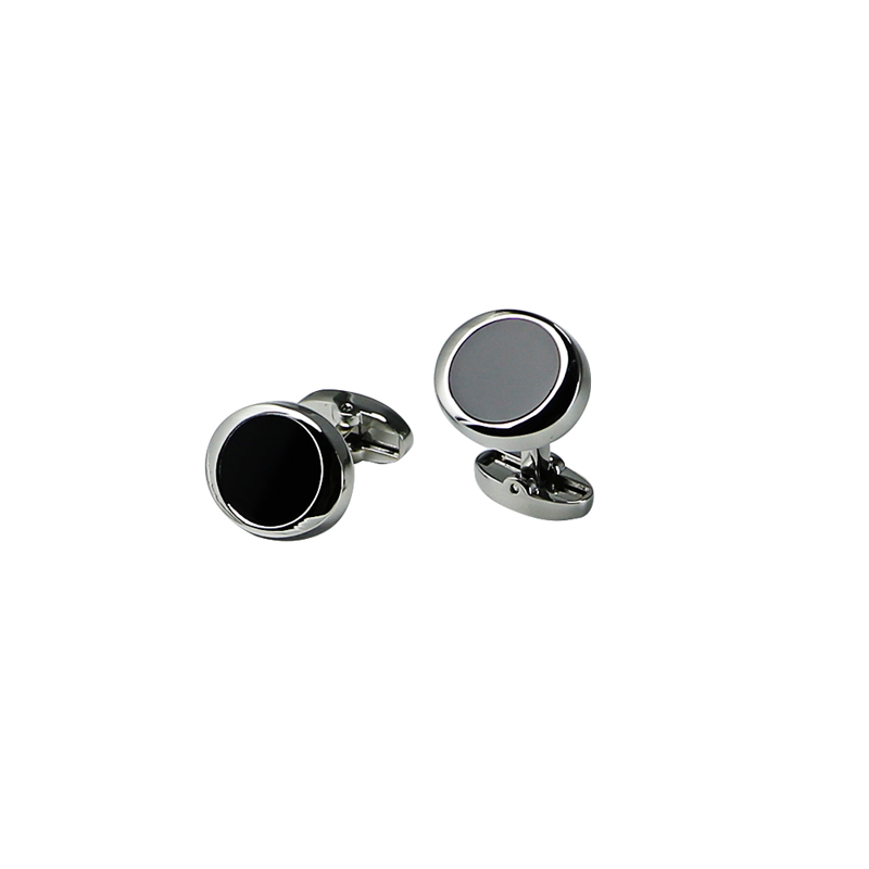 Черен Acylric Oval Silvertone Cuff Links