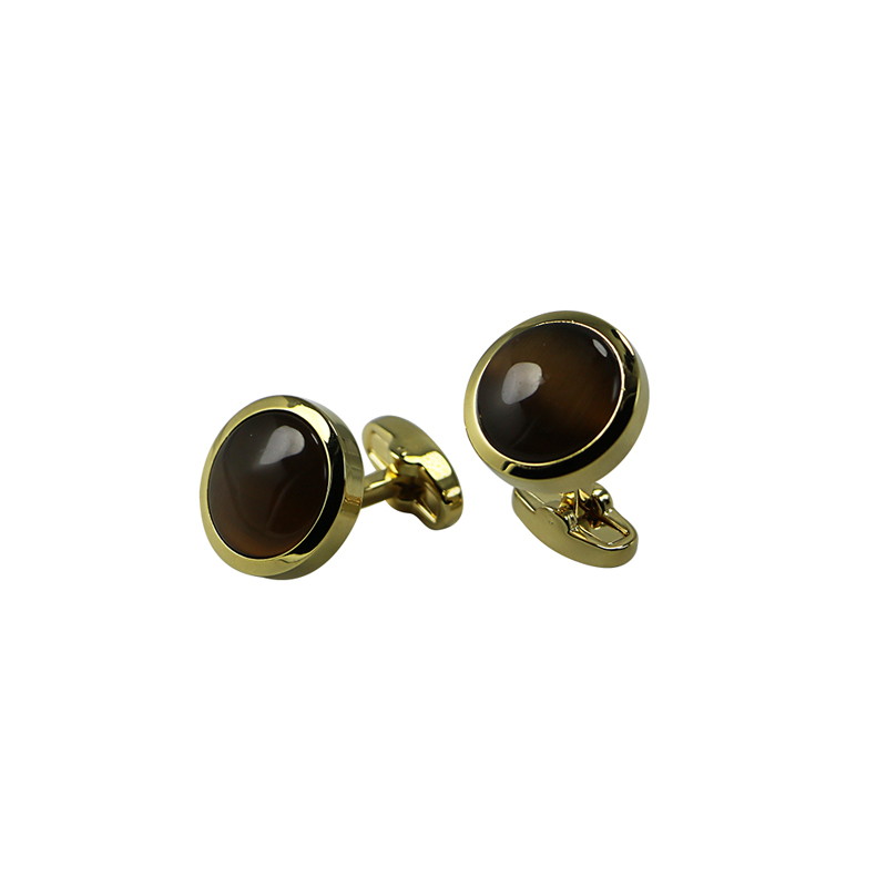 Brown Cat Oye Gold плоча Cutom Cuff Links