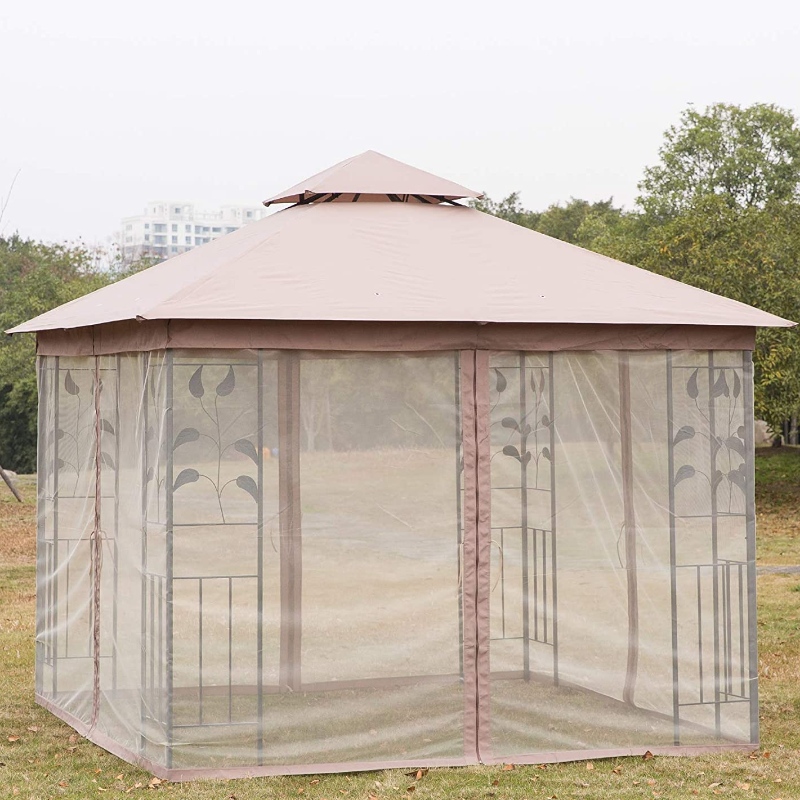 Външна правоъгълна шатра от беседка от стоманена стомана с мрежеста завеса
