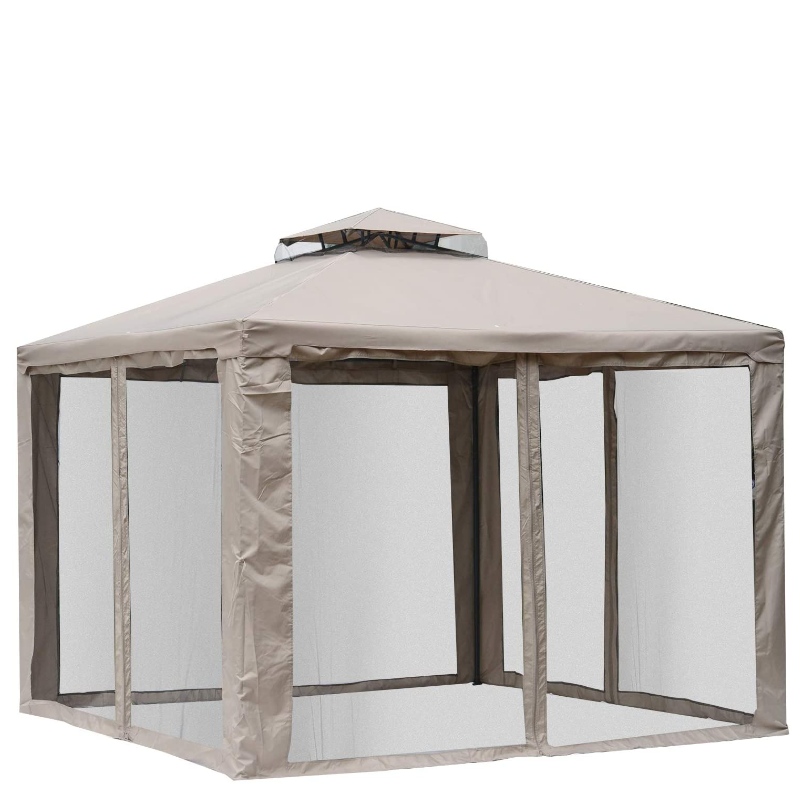 10-82177; x 10-282177; Patio Gazebo Pavilion Canopy Tent, 2-Tier Soft Top with Netting Mesh Sidewalls, Taupe