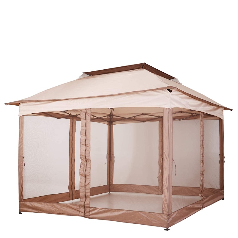 Outdoor 2-Tier Top Folding Pop Up Gazebo with Zippered Netting