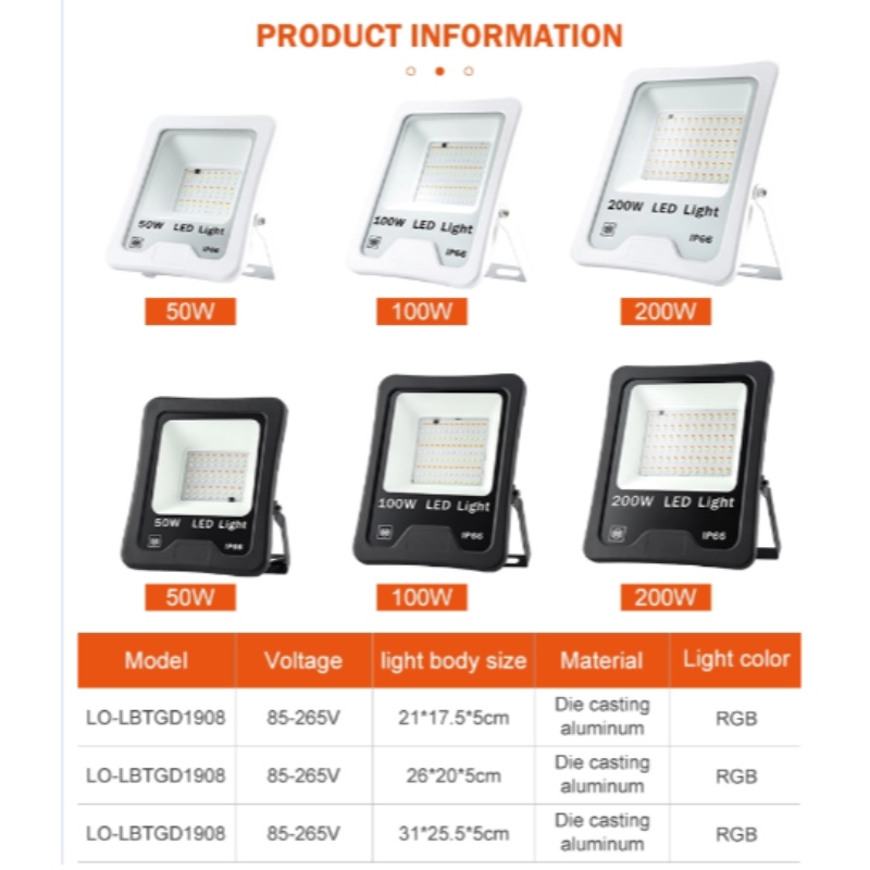 Aluminum i66 50w 1000w led flud light