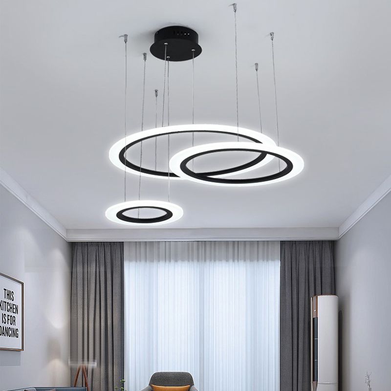 Фантастични модерни акрилни кръг светлини халки полилеи закрепване кръгла висяща светлина кръгла led висулка лампа за ресторант