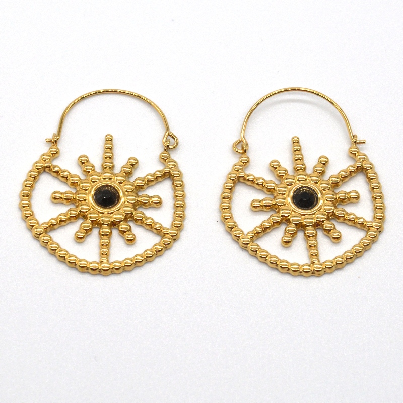 Дамски позлатени бижута бохемски стил реколта флорални черни ахатни обеци Китай Ruifanbao фабрика за обработка на бижута