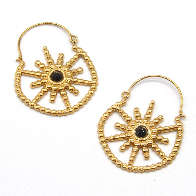 Дамски позлатени бижута бохемски стил реколта флорални черни ахатни обеци Китай Ruifanbao фабрика за обработка на бижута