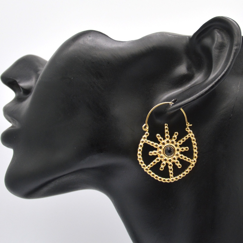 Дамски позлатени бижута бохемски стил реколта флорални черни ахатни обеци Китай Ruifanbao фабрика за обработка на бижута