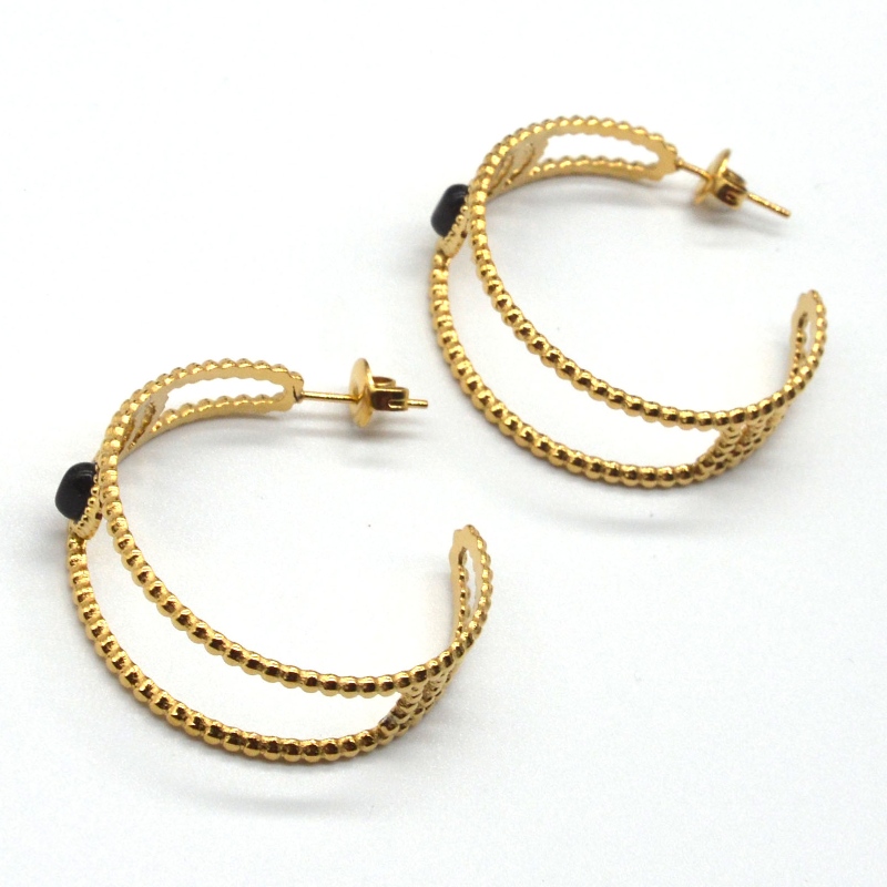 Обеци с обръч от злато, С-образни обеци с обръч, черен ахат, женски чувствителни уши, хипоалергенни бижута, Китайска фабрика за обр...