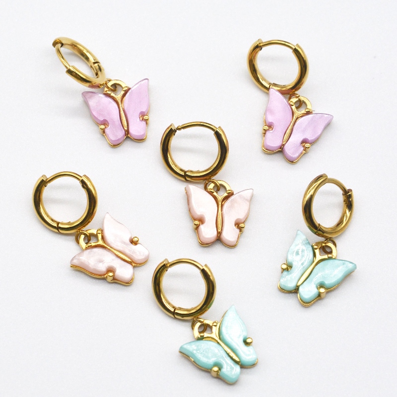 Женски обици с пеперуди, цветни бижута, женски висящи обици, дамски подаръци за празниците Китай Руифанбао фабрика за обработка н...