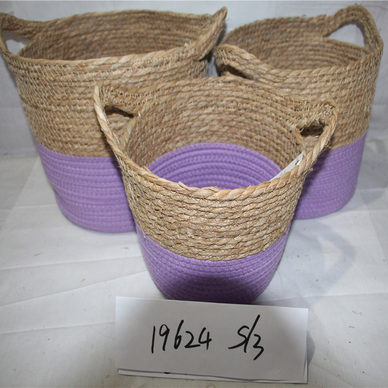 Ръчно изработена кутия за съхранение от слама Морска трева Кошница от ратан Контейнер за плодове Организатор за грим Тъкани кошници за съхранение