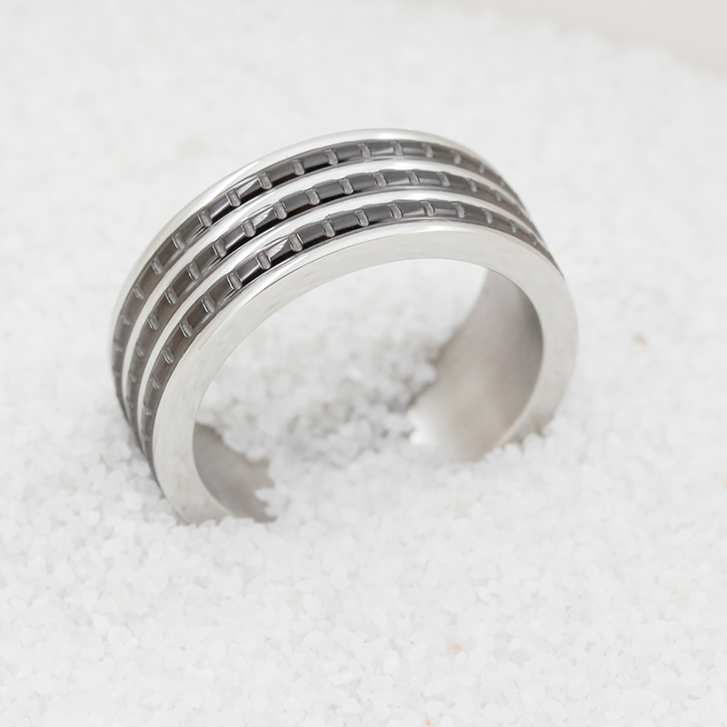 Мъжки двуцветен пръстен от неръждаема стомана с черно покритие