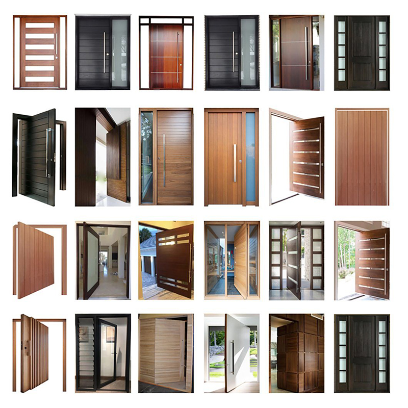 Модерна охранителна система Big Modern Villa House Double Steel Metal Design Solid Wood Pivot Doors Външни дървесни врати Основни настройки Grand Machogany 61 8164 In By 81 H Te...