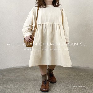 Loose-fitting sign Minimalist Stylish Casual Solid color Printed color памук и лен oversized curst 15587 Shirt Dress