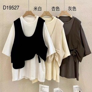 Свободен дизайн Минималистичен стил с кръгла яка Стил на зашит ръкав Ежедневен Едноцветен памук и лен извънгабаритни тениски по ...