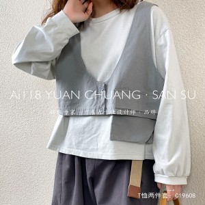 Съблазнителен дизайн, минималист, стил на кръгла яка, стилът на стилът на стилът на усукания твърд цвят на памук и лен, които са по ...