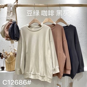 Loose-фитинг дизайн Minimalist Round Collar Stutched Sluves Stilched Style Casual Solid color памук и лен, които са по поръчка 12686 Sweatshirts