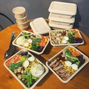 Правоъгълник екологично чист биоразградим контейнер за опаковане на храна контейнер за храна за еднократна употреба с царевичн...