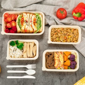 Правоъгълник екологично чист биоразградим контейнер за опаковане на храна контейнер за храна за еднократна употреба с царевичн...