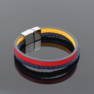 Модни кожени бижута Гривна от естествена кожа Многослойна плетена кожена гривна от неръждаема стомана