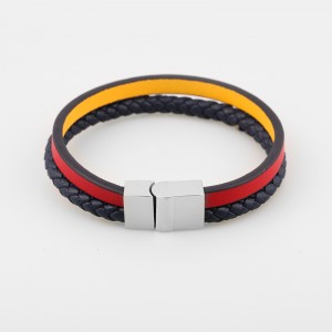 Модни кожени бижута Гривна от естествена кожа Многослойна плетена кожена гривна от неръждаема стомана