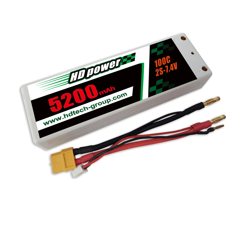 HD POWER 5200mAh 100C 2S 7.4V LiPO батерия с твърд калъф