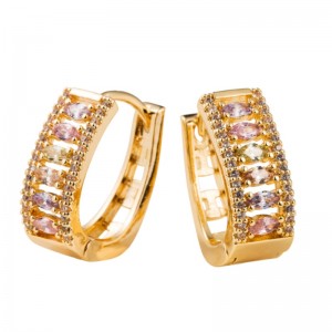 Dongdaemun обеци, женски популярни обеци темперамент, мед Inlaid Zircon и галванични златни френски обеци