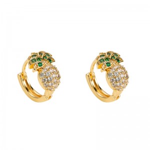 Пролетна и лятна нова европейска и американска трансгранична форма на ананас обици женски медни микро-инкрустационни циркони Юж...